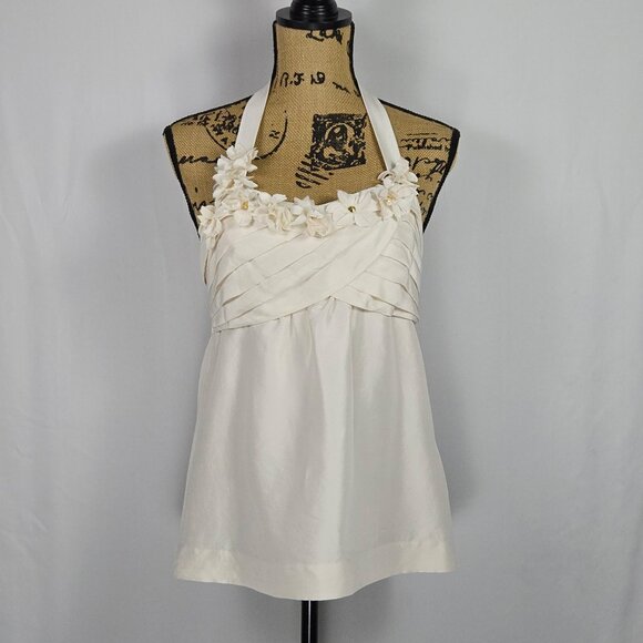 Kate Spade Live Colorfully Silk Halter Top‎ Floral Appliqué Ivory Size 4 Elegant - Picture 1 of 14